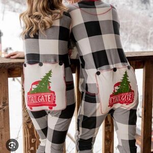 Flapjack Tailgate Buffalo Check Truck Union Suit Adult Pajamas Onsie Christmas